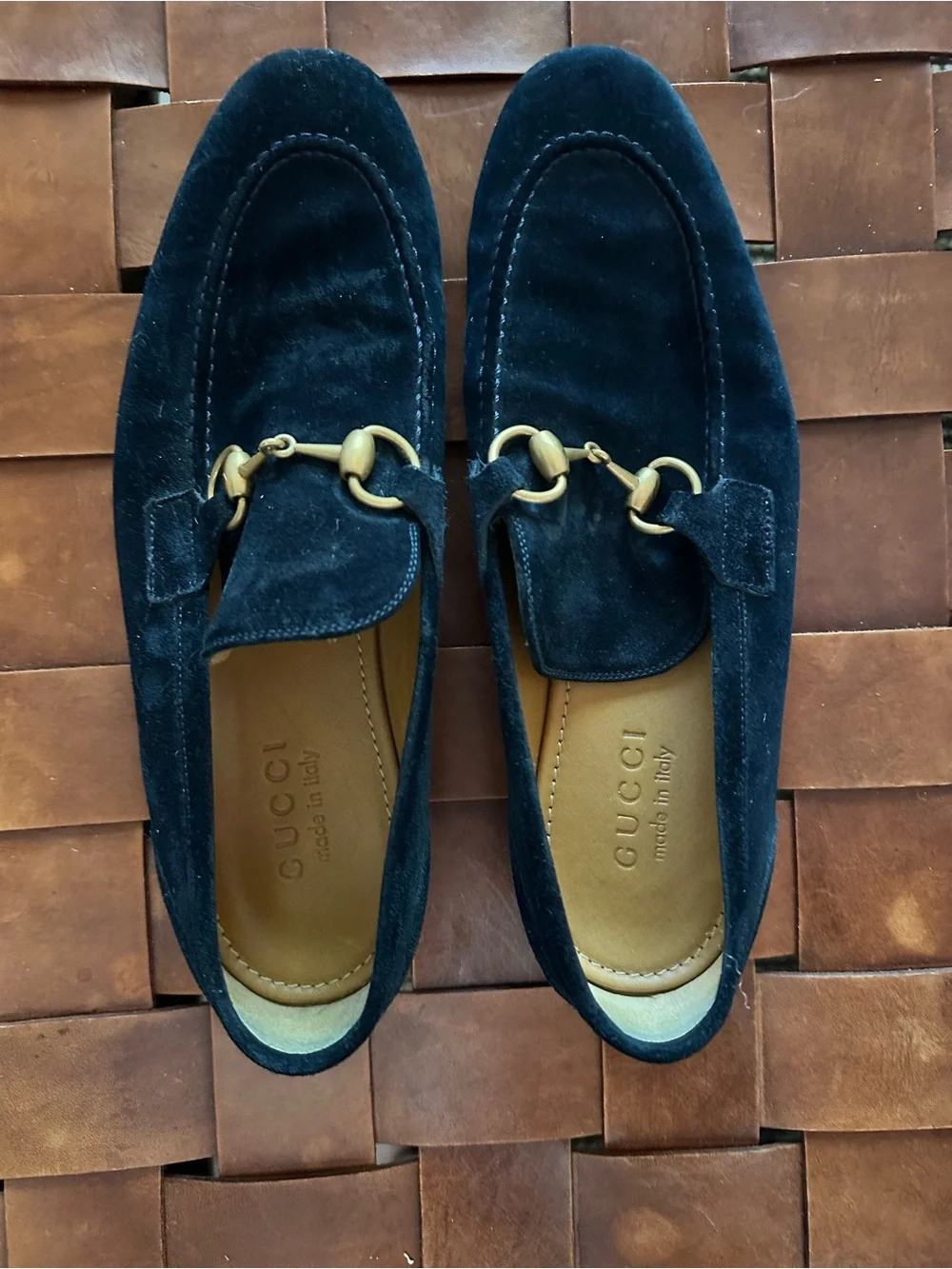 Gucci Navy Suede Horsebit Slip-On Loafers Women’s 9/Men’s 6